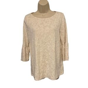 Ellen Tracy Ivory 3/4 Flared Sleeve Textured Print‎ Top Small Pre-owned